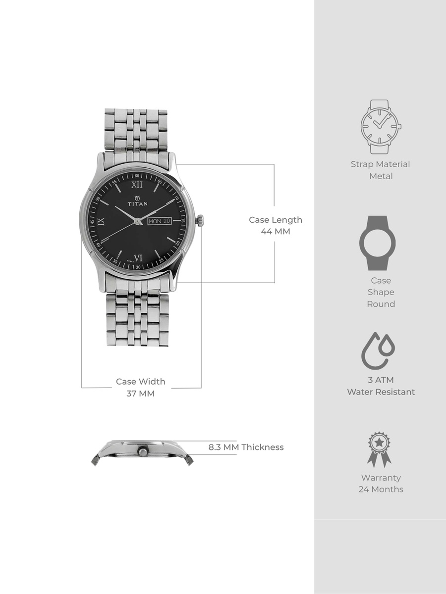 Men Analog Watch with Gunmetal Dial and Stainless Steel Mesh Strap