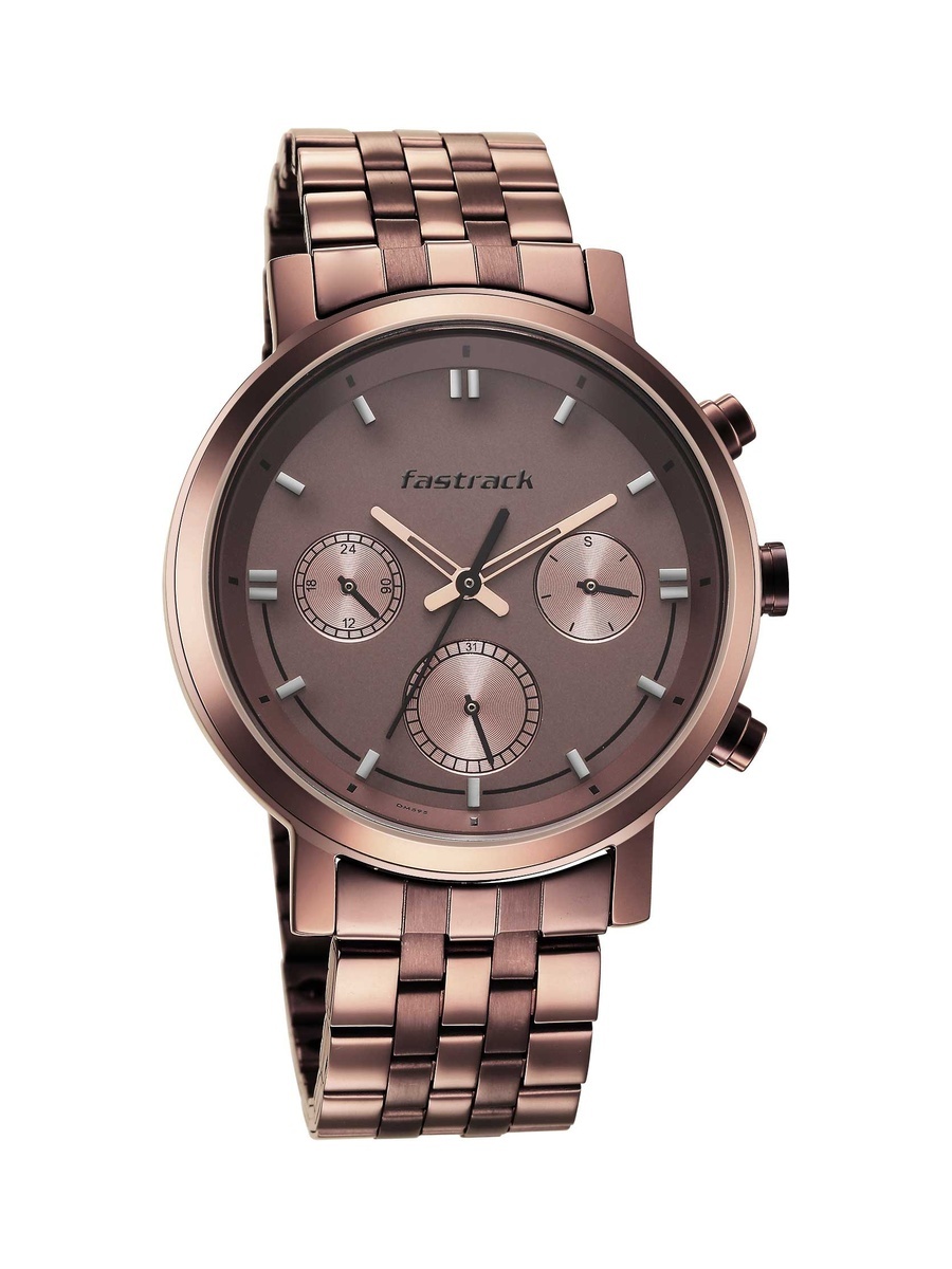 Men Brown Multifunction Dial Watch with Brown Metal Strap