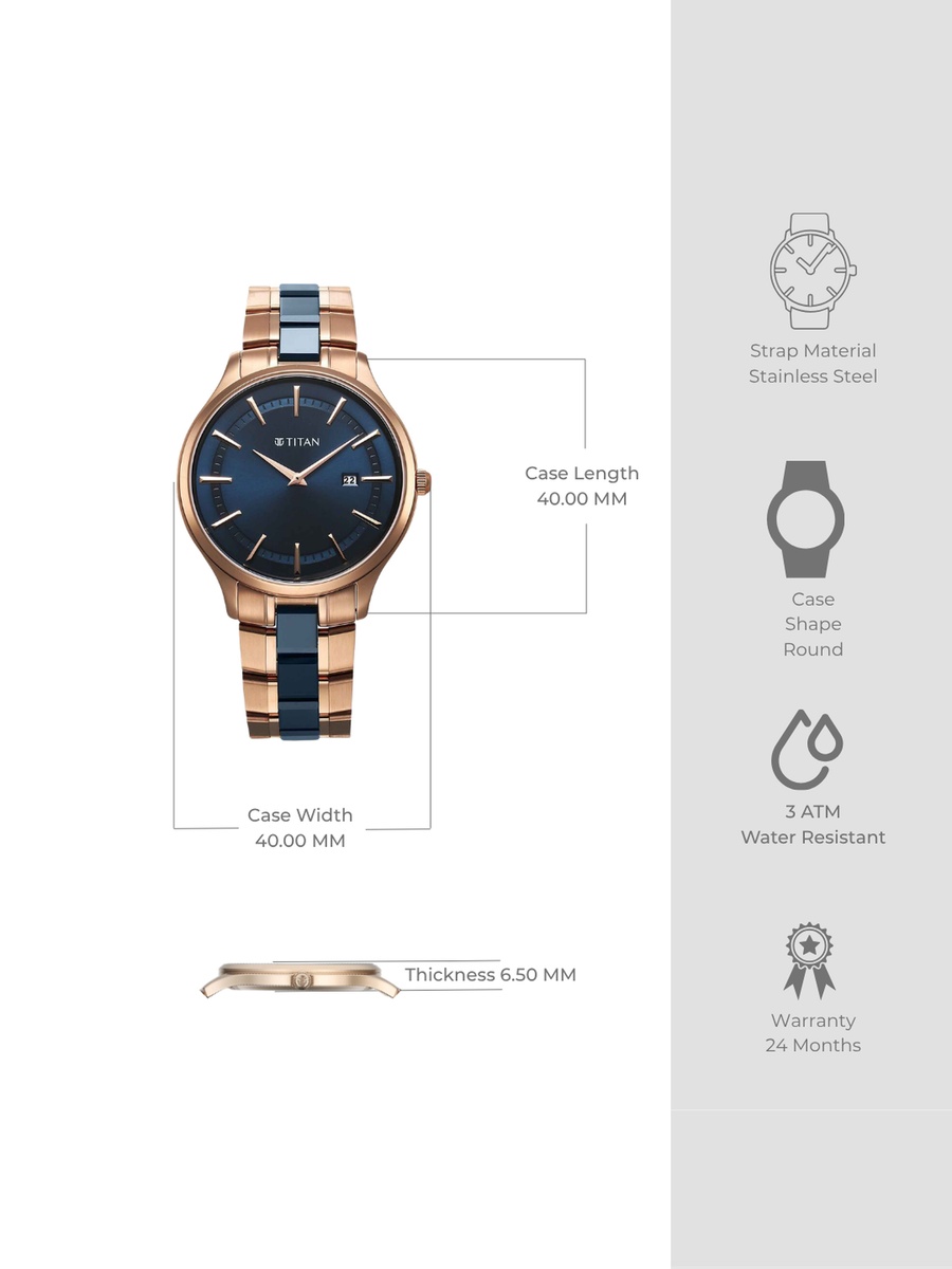 Slim Ceramic Fusion Men Watch with Stainless Steel Ceramic Strap, Quartz Movement, 30M Water Resistance