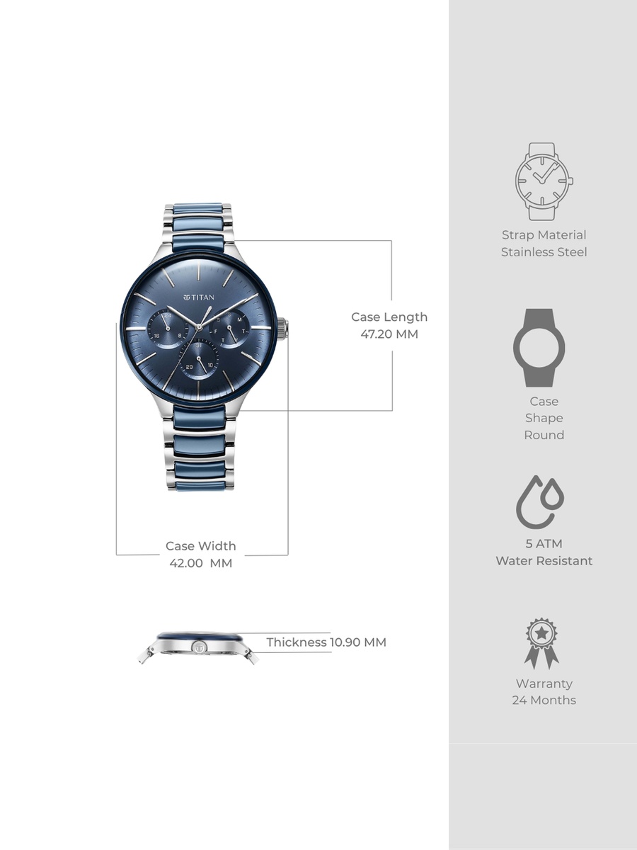 Ceramic Fusion Men Watch with Midnight Blue Dial and Dual-Tone Stainless Steel Ceramic Bracelet