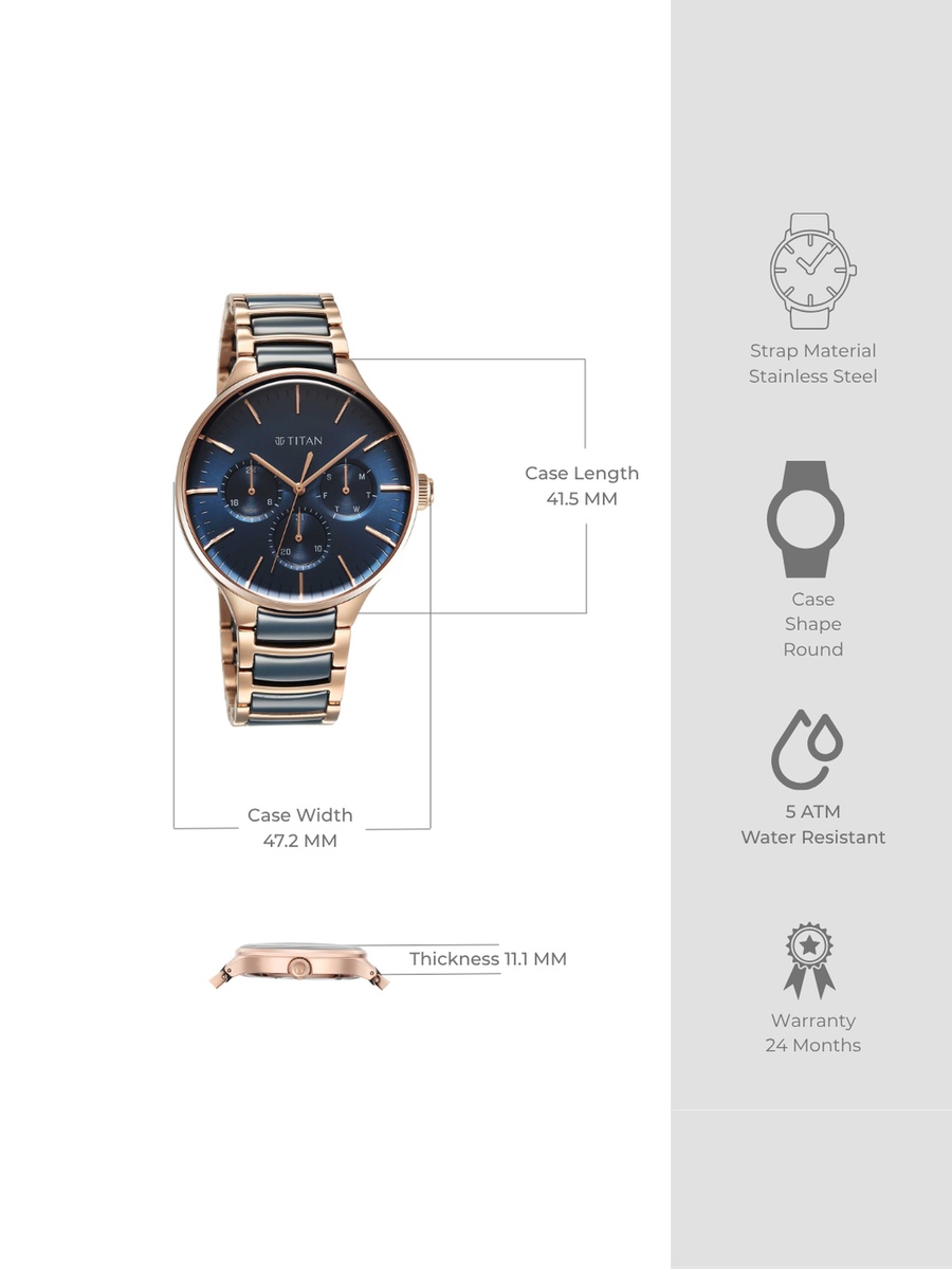 Ceramic Fusion Men Watch with Two-Tone Stainless Steel Ceramic Bracelet, 5 ATM Water Resistant