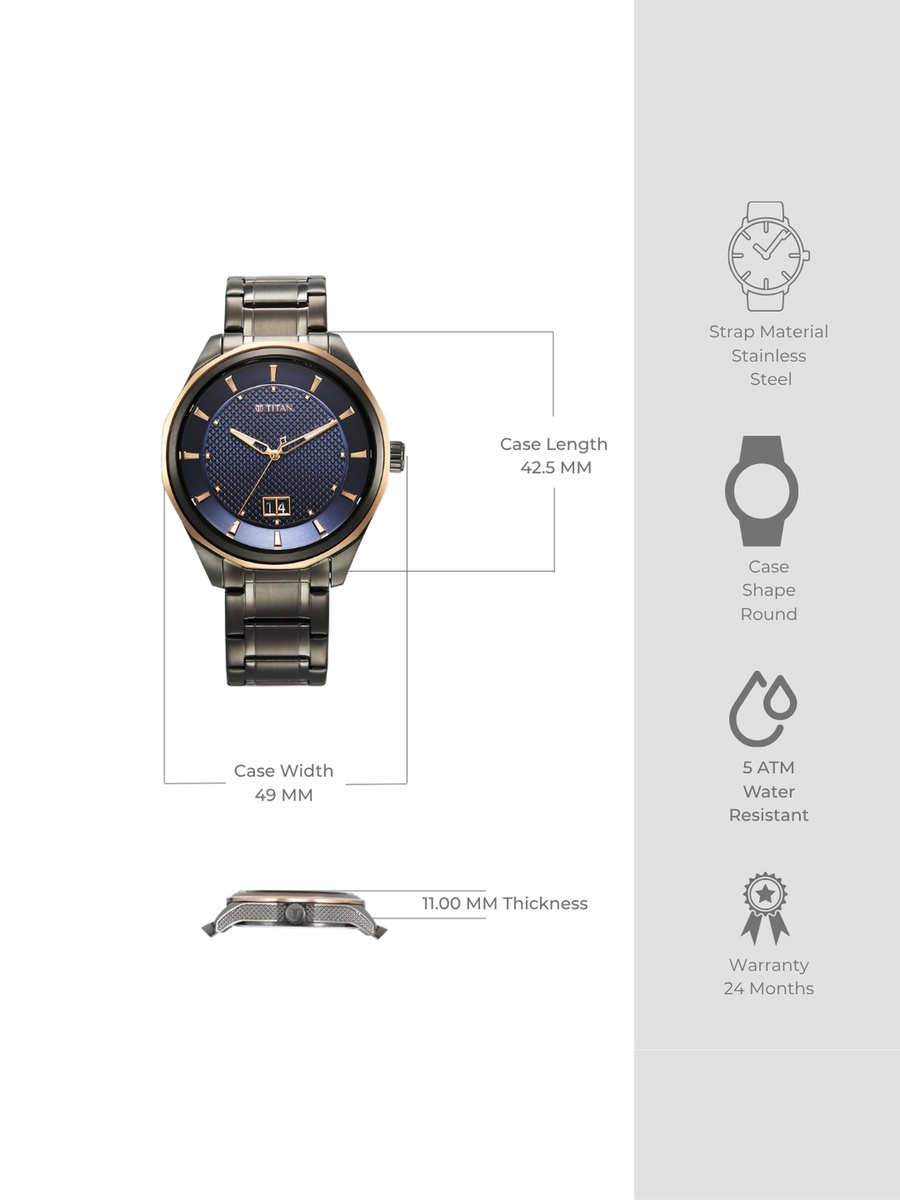 Men Regalia Opulent Analog Watch with Blue Dial and Stainless Steel Strap, Quartz Movement