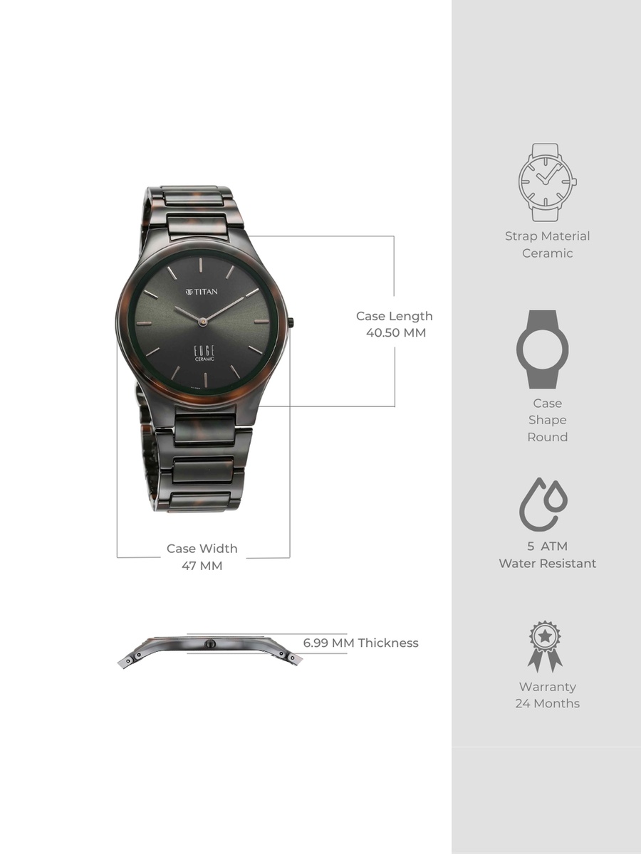 Men Analog Watch with Black Dial and Stainless Steel Strap