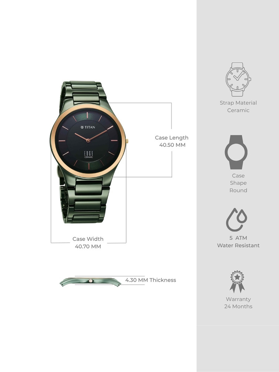 Men Analog Watch with Black Dial and Stainless Steel Strap