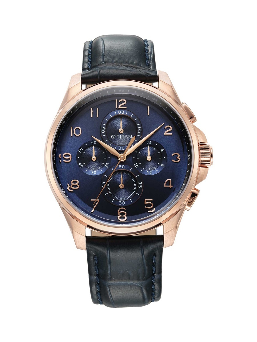 Men Classic Chrono Men Watch with Blue Dial and Leather Strap, 42mm Case