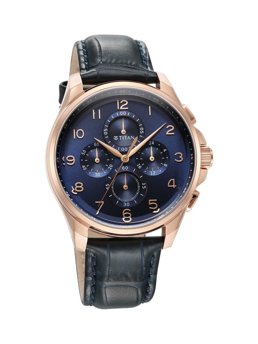 Men Classic Chrono Men Watch with Blue Dial and Leather Strap, 42mm Case