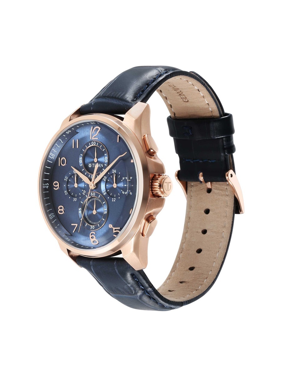 Men Classic Chrono Men Watch with Blue Dial and Leather Strap, 42mm Case