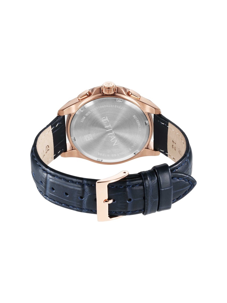 Men Classic Chrono Men Watch with Blue Dial and Leather Strap, 42mm Case