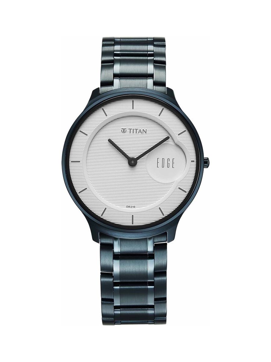 Men Edge Murals Analog Watch with White Dial and Stainless Steel Strap, Quartz Movement