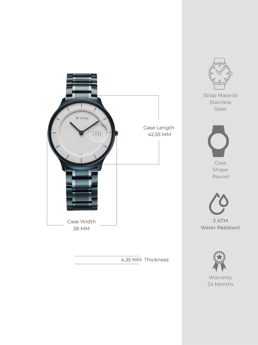 Men Edge Murals Analog Watch with White Dial and Stainless Steel Strap, Quartz Movement