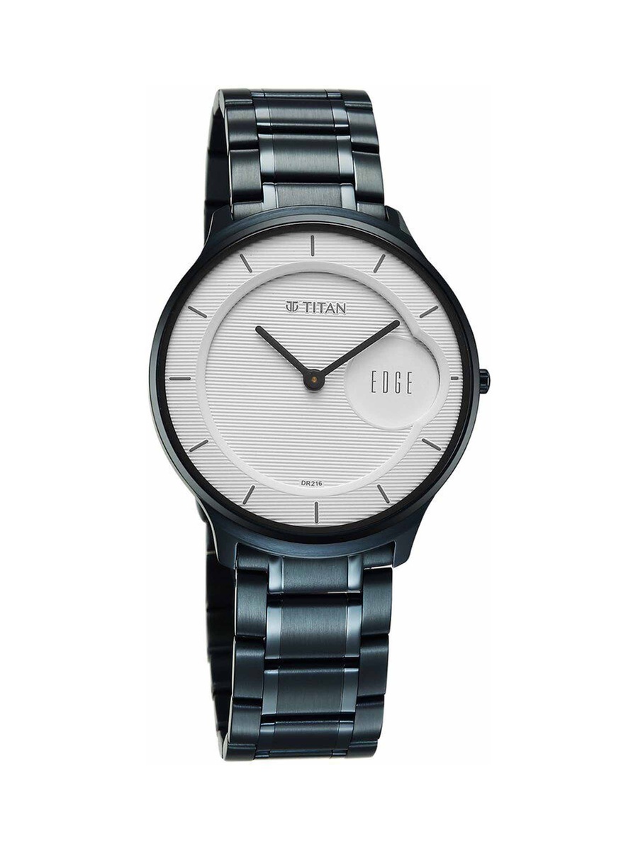 Men Edge Murals Analog Watch with White Dial and Stainless Steel Strap, Quartz Movement