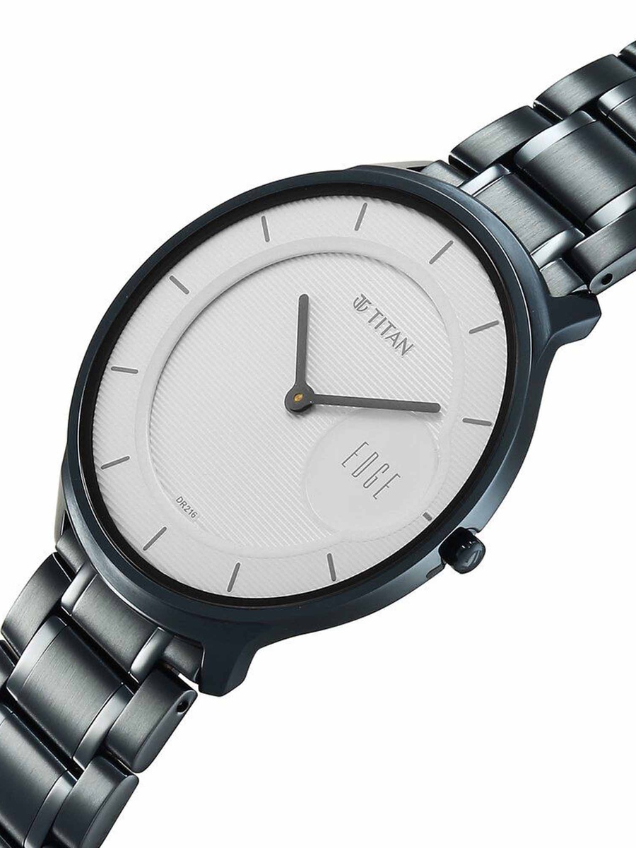 Men Edge Murals Analog Watch with White Dial and Stainless Steel Strap, Quartz Movement