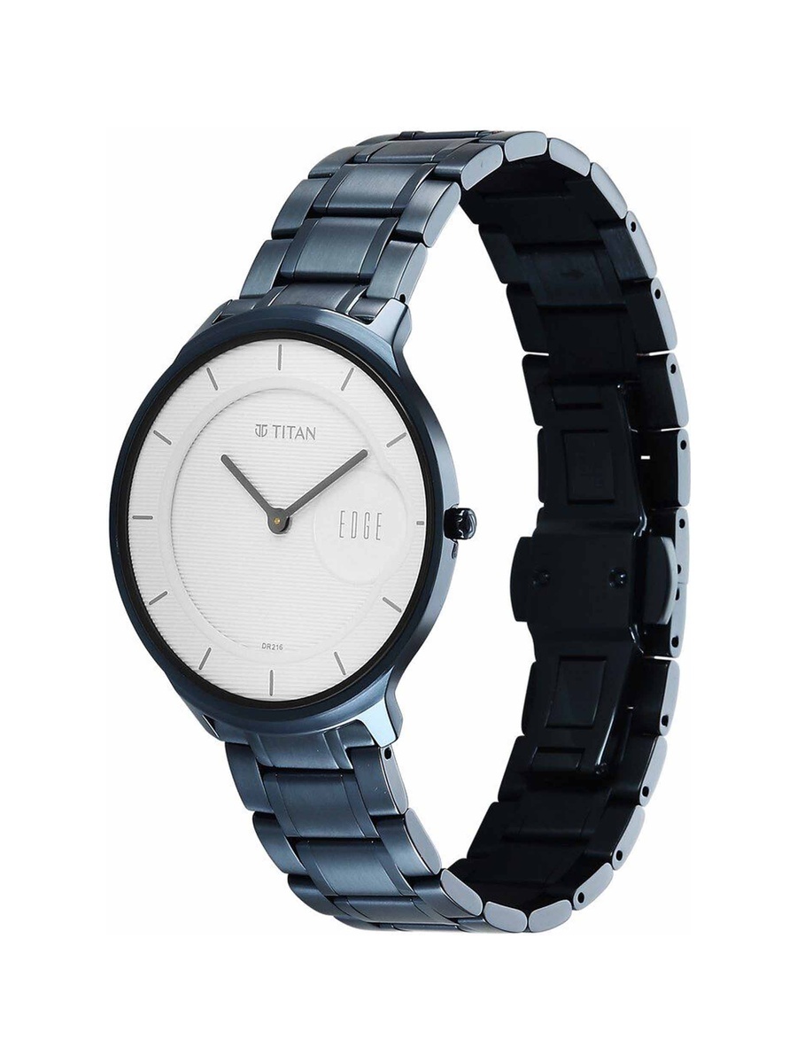 Men Edge Murals Analog Watch with White Dial and Stainless Steel Strap, Quartz Movement