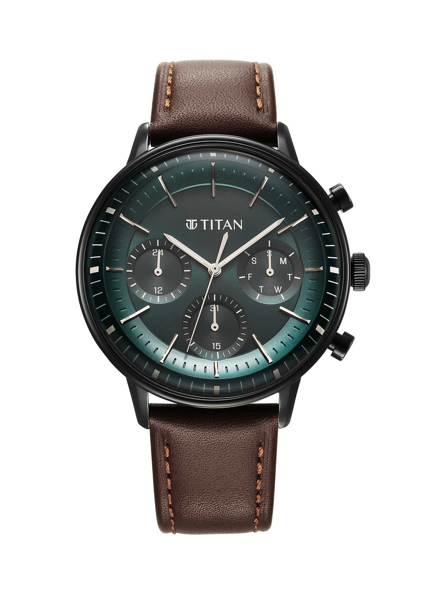 Men Multifunction Quartz Watch with Leather Strap , 48mm Case 50M Water Resistance