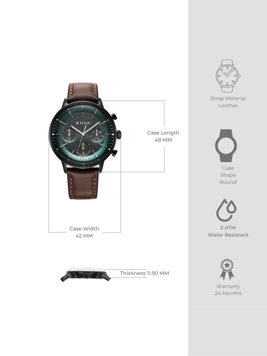 Men Multifunction Quartz Watch with Leather Strap , 48mm Case 50M Water Resistance