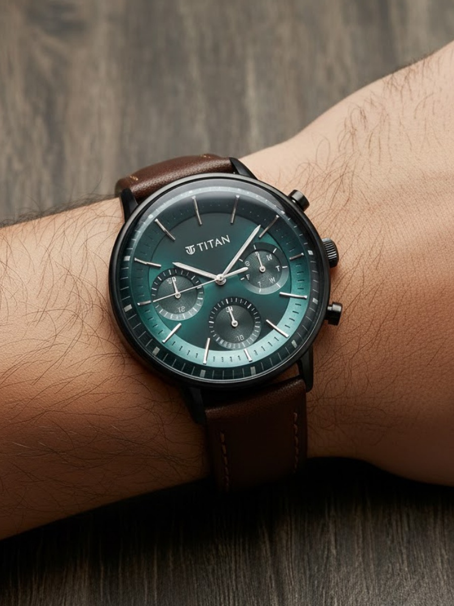 Men Multifunction Quartz Watch with Leather Strap , 48mm Case 50M Water Resistance
