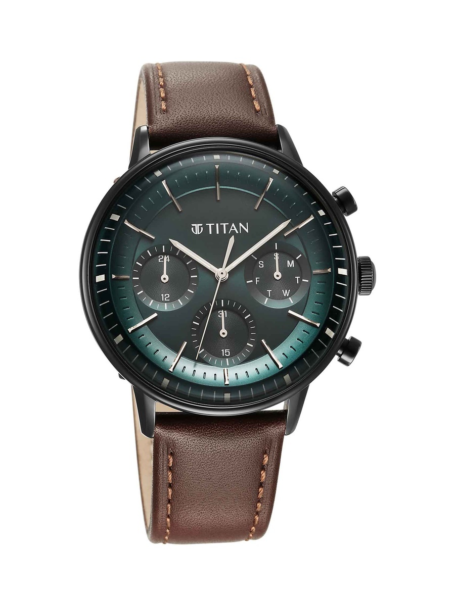Men Multifunction Quartz Watch with Leather Strap , 48mm Case 50M Water Resistance
