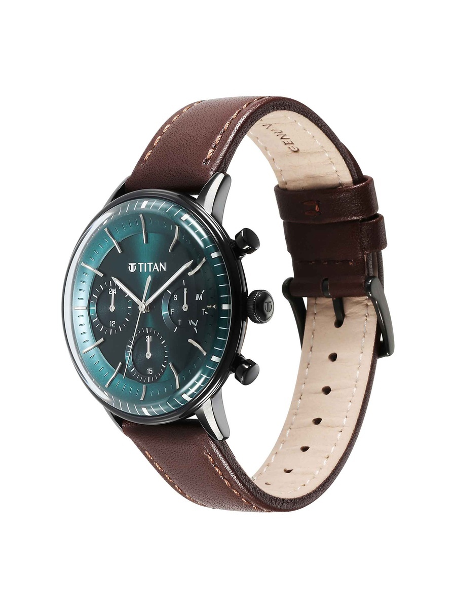 Men Multifunction Quartz Watch with Leather Strap , 48mm Case 50M Water Resistance