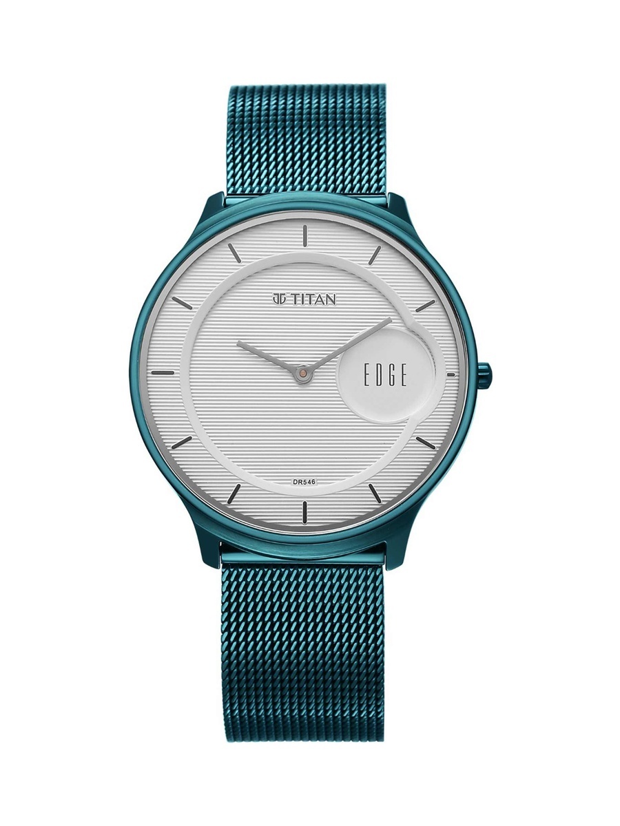 Men Modern Analog Watch with White Dial and Blue Mesh Strap