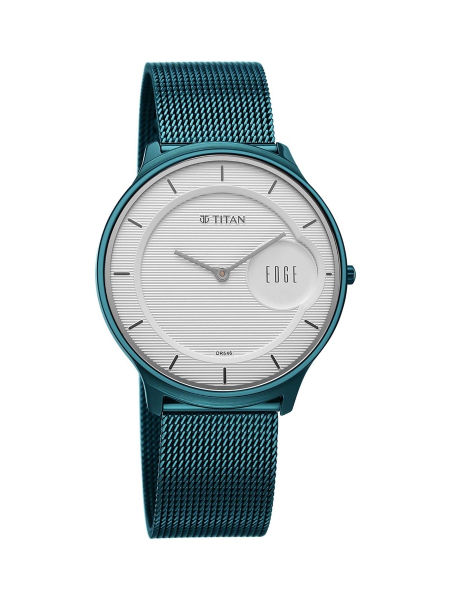 Men Modern Analog Watch with White Dial and Blue Mesh Strap