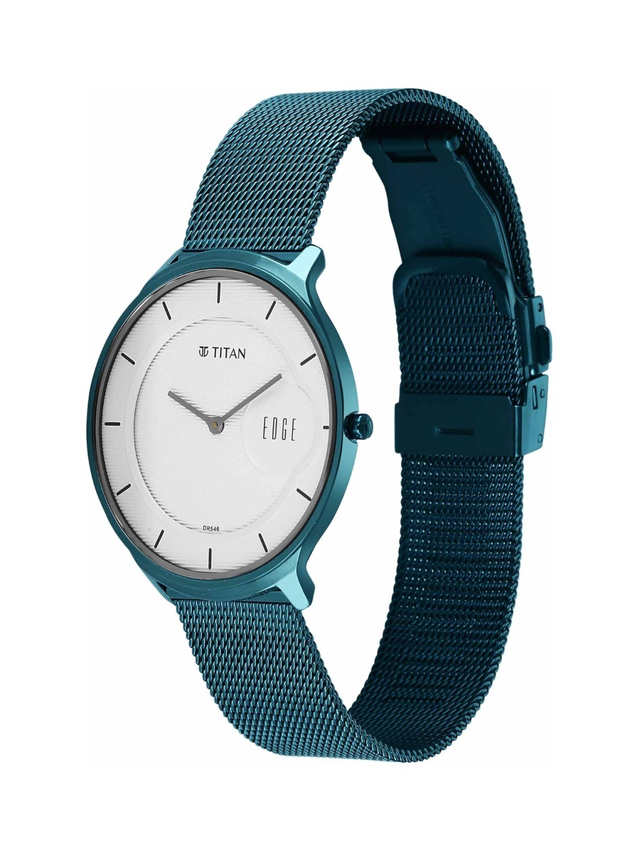 Men Modern Analog Watch with White Dial and Blue Mesh Strap