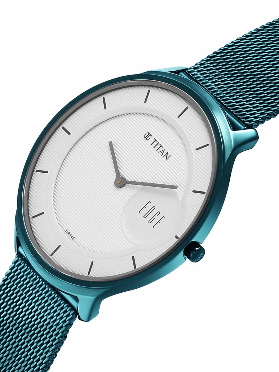 Men Modern Analog Watch with White Dial and Blue Mesh Strap