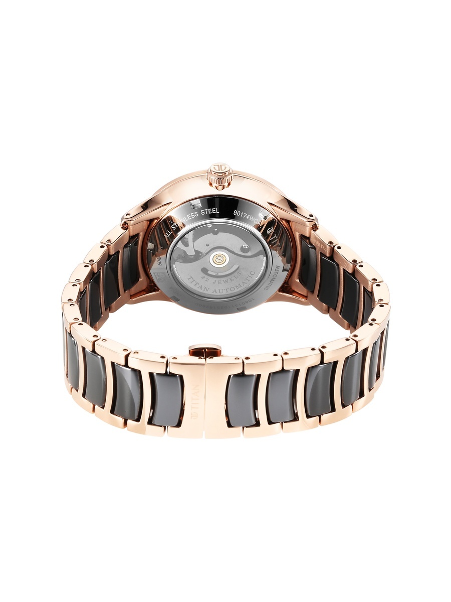 Men Ceramic Fusion Automatic Black Dial Watch with Dual-Tone Stainless Steel Strap