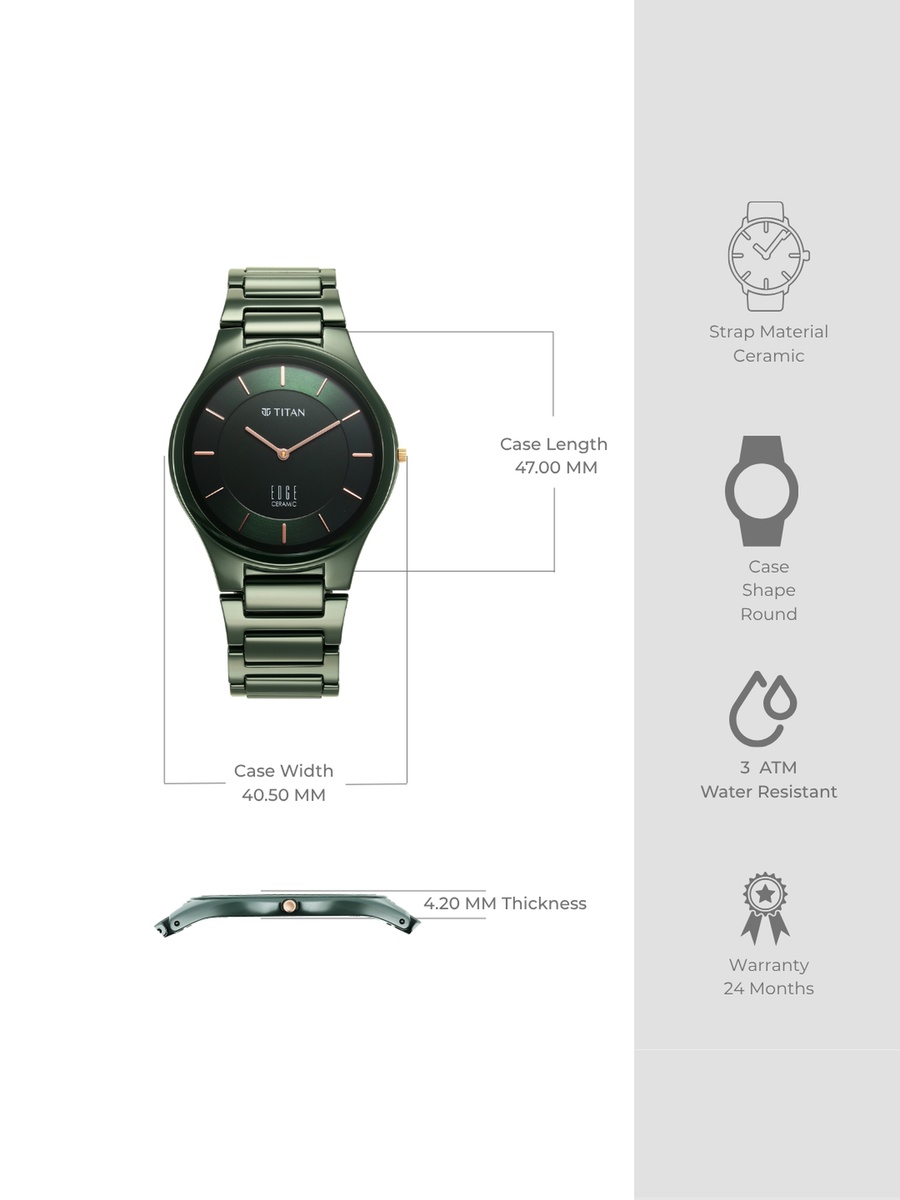 Men Green Dial Watch with Stainless Steel Strap