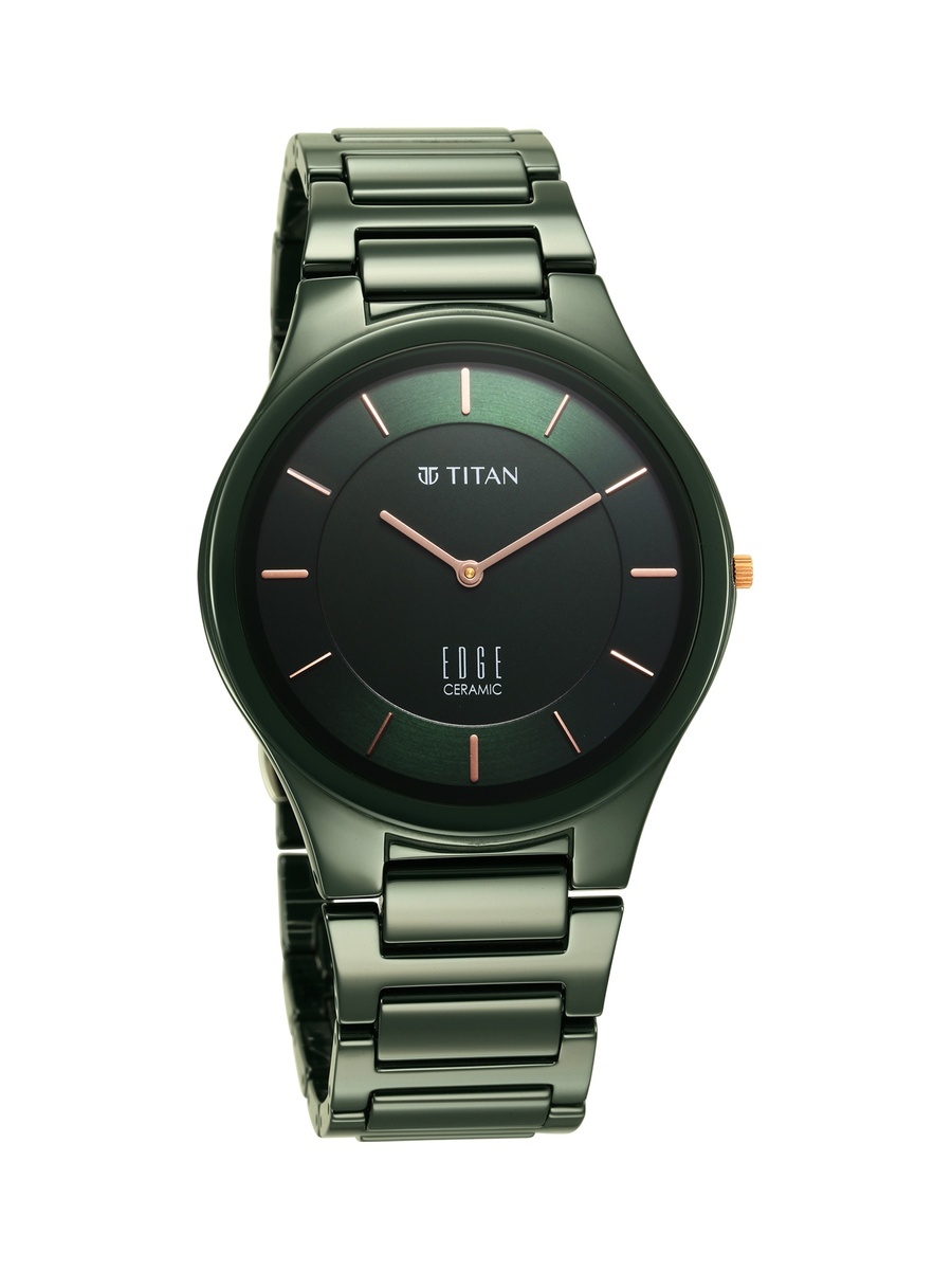 Men Green Dial Watch with Stainless Steel Strap