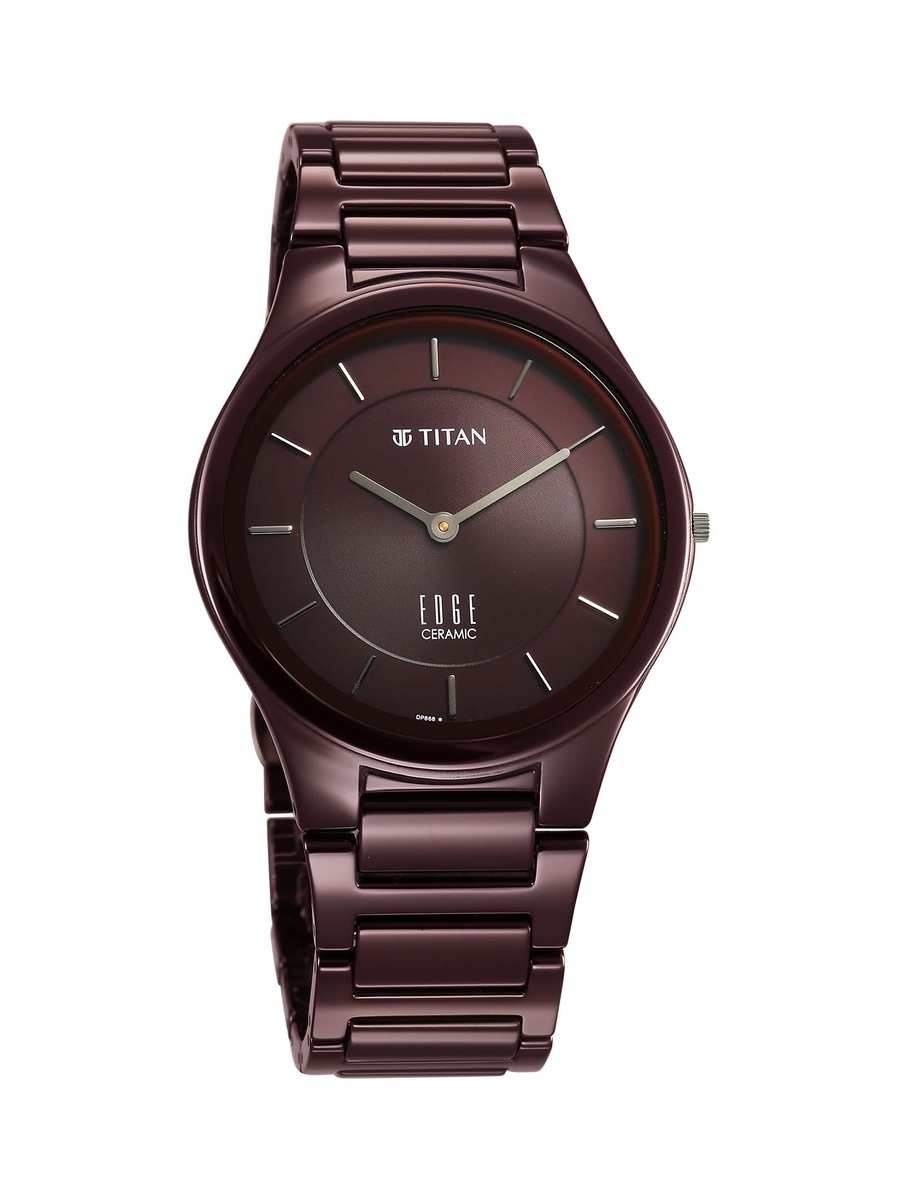 Men Maroon Dial Watch with Stainless Steel Strap