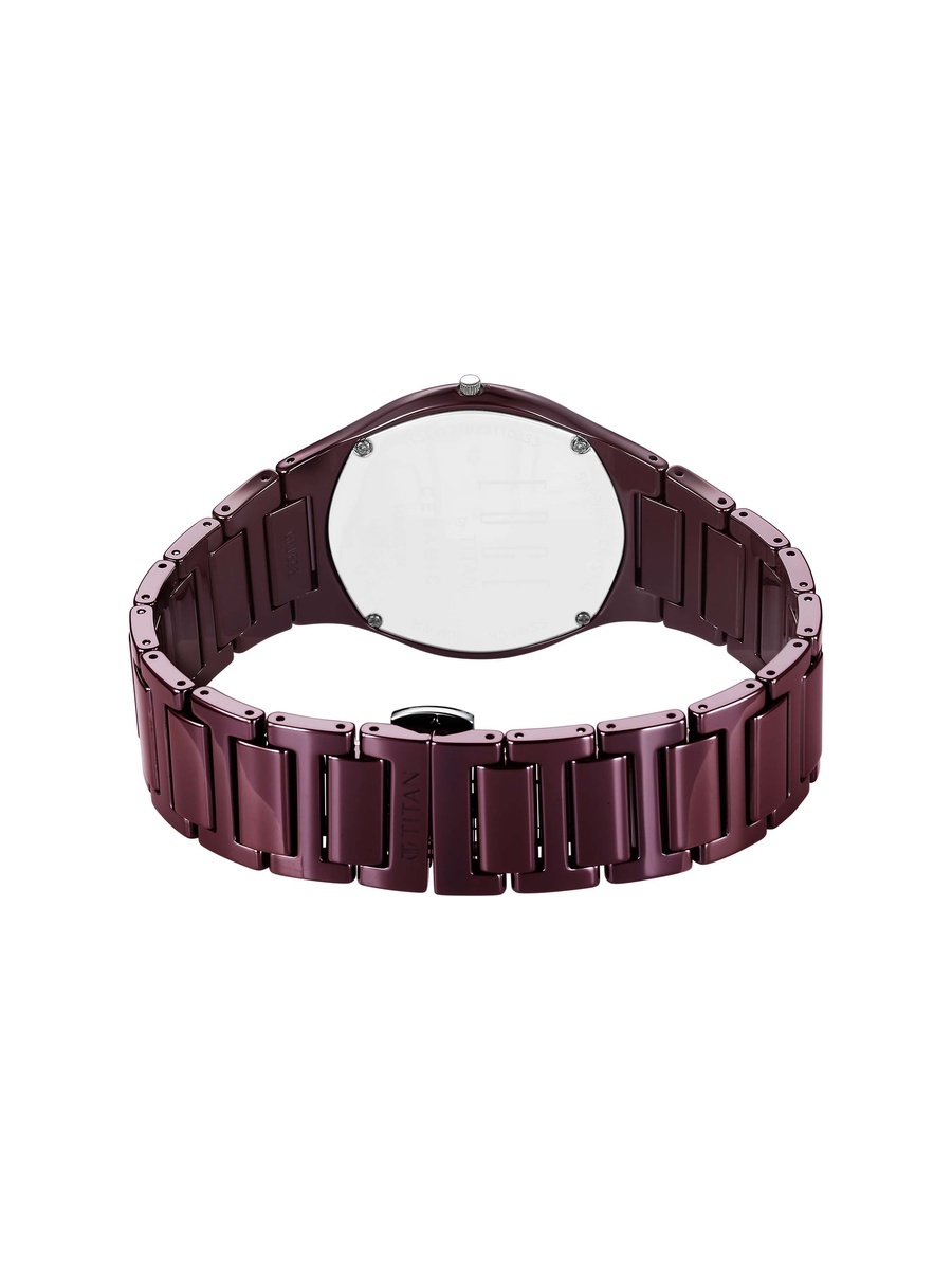 Men Maroon Dial Watch with Stainless Steel Strap