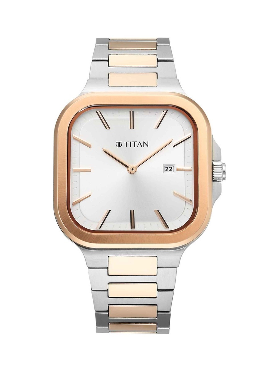 Men Classique Slim Square Analog Watch with Two-Tone Stainless Steel Strap, 50M Water Resistance