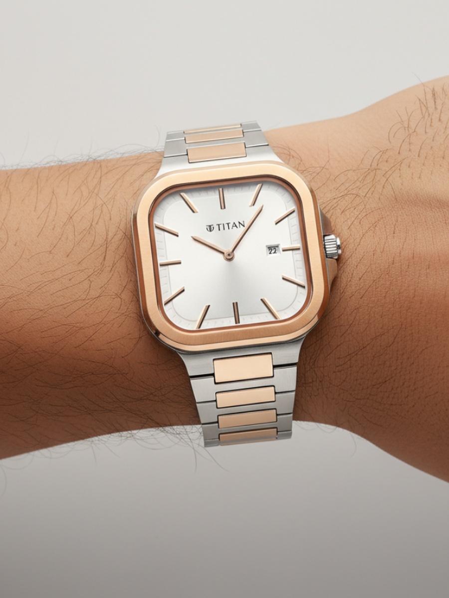 Men Classique Slim Square Analog Watch with Two-Tone Stainless Steel Strap, 50M Water Resistance