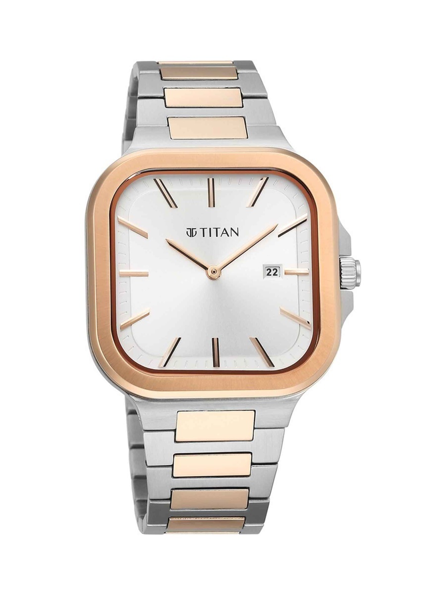 Men Classique Slim Square Analog Watch with Two-Tone Stainless Steel Strap, 50M Water Resistance