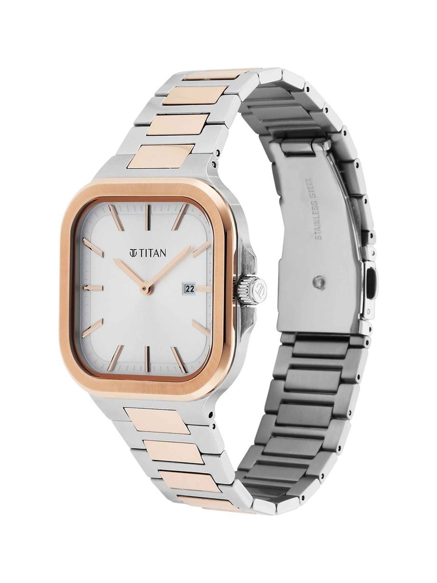 Men Classique Slim Square Analog Watch with Two-Tone Stainless Steel Strap, 50M Water Resistance