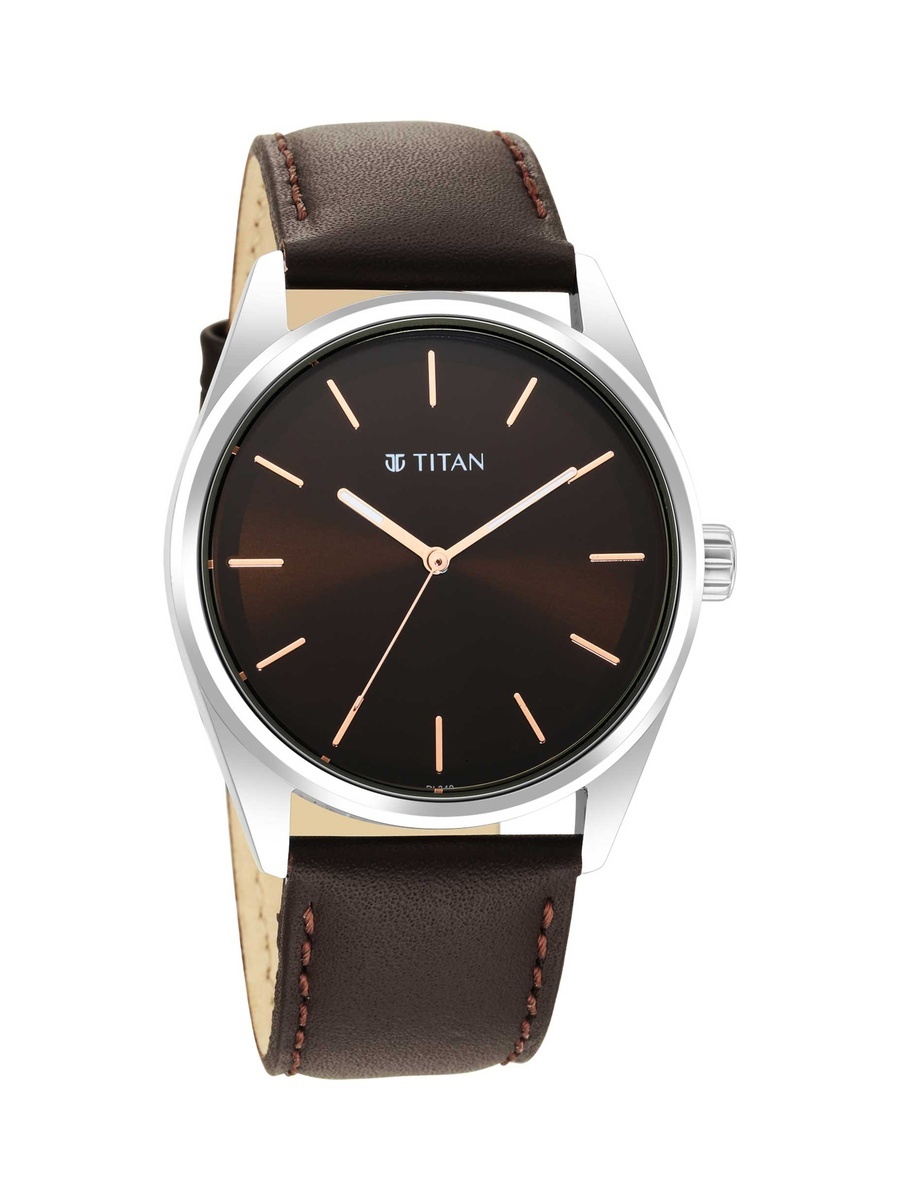 Men Classic Analog Watch with Leather Strap and Brown Dial, Quartz Precision