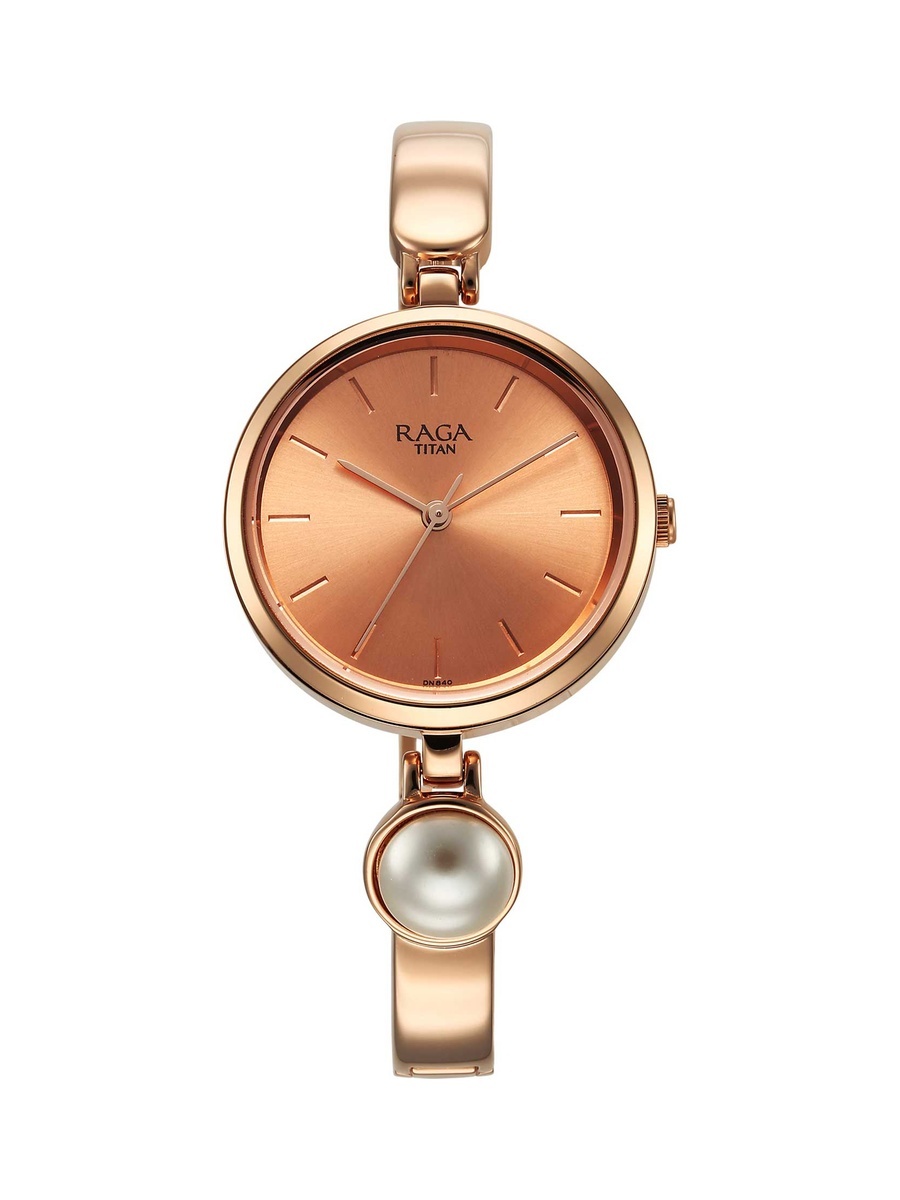 Women Raga Power Pearls Watch with Rose Gold Dial and Stainless Steel Metal Strap