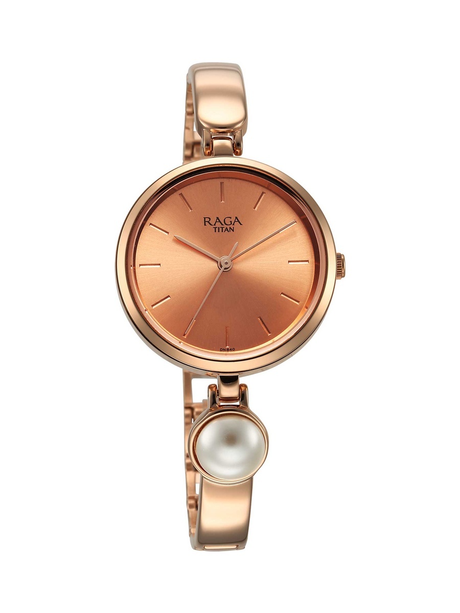 Women Raga Power Pearls Watch with Rose Gold Dial and Stainless Steel Metal Strap