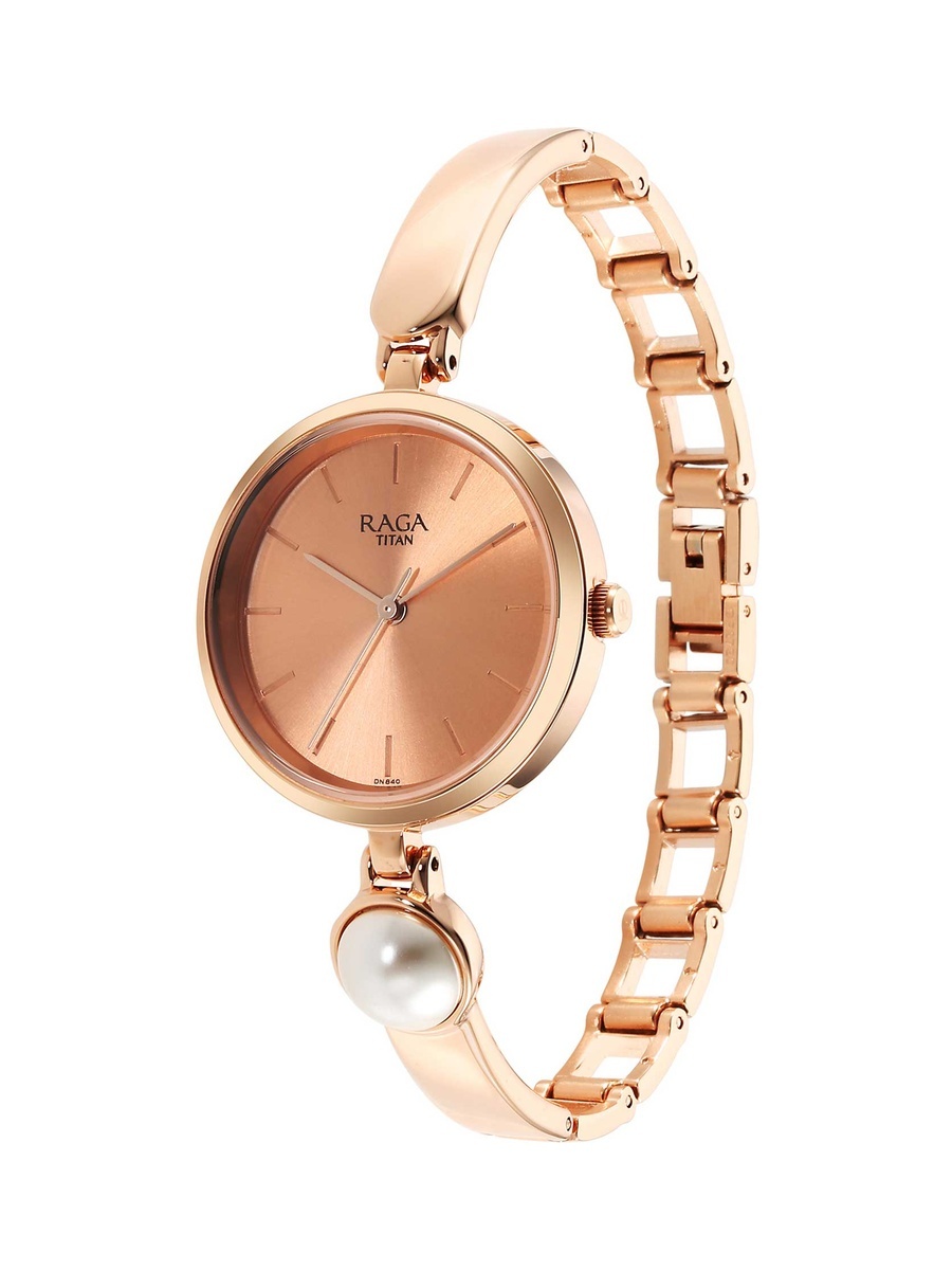 Women Raga Power Pearls Watch with Rose Gold Dial and Stainless Steel Metal Strap