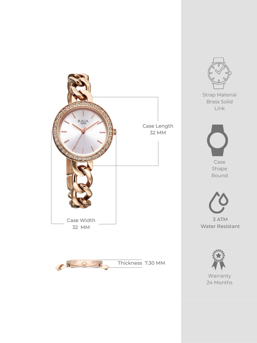 Women Raga Showstopper Watch with Silver Dial and Metal Strap, Quartz Movement