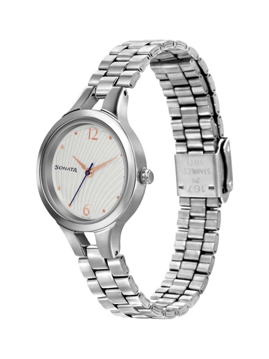 Women Silver Stainless Steel Analog Watch