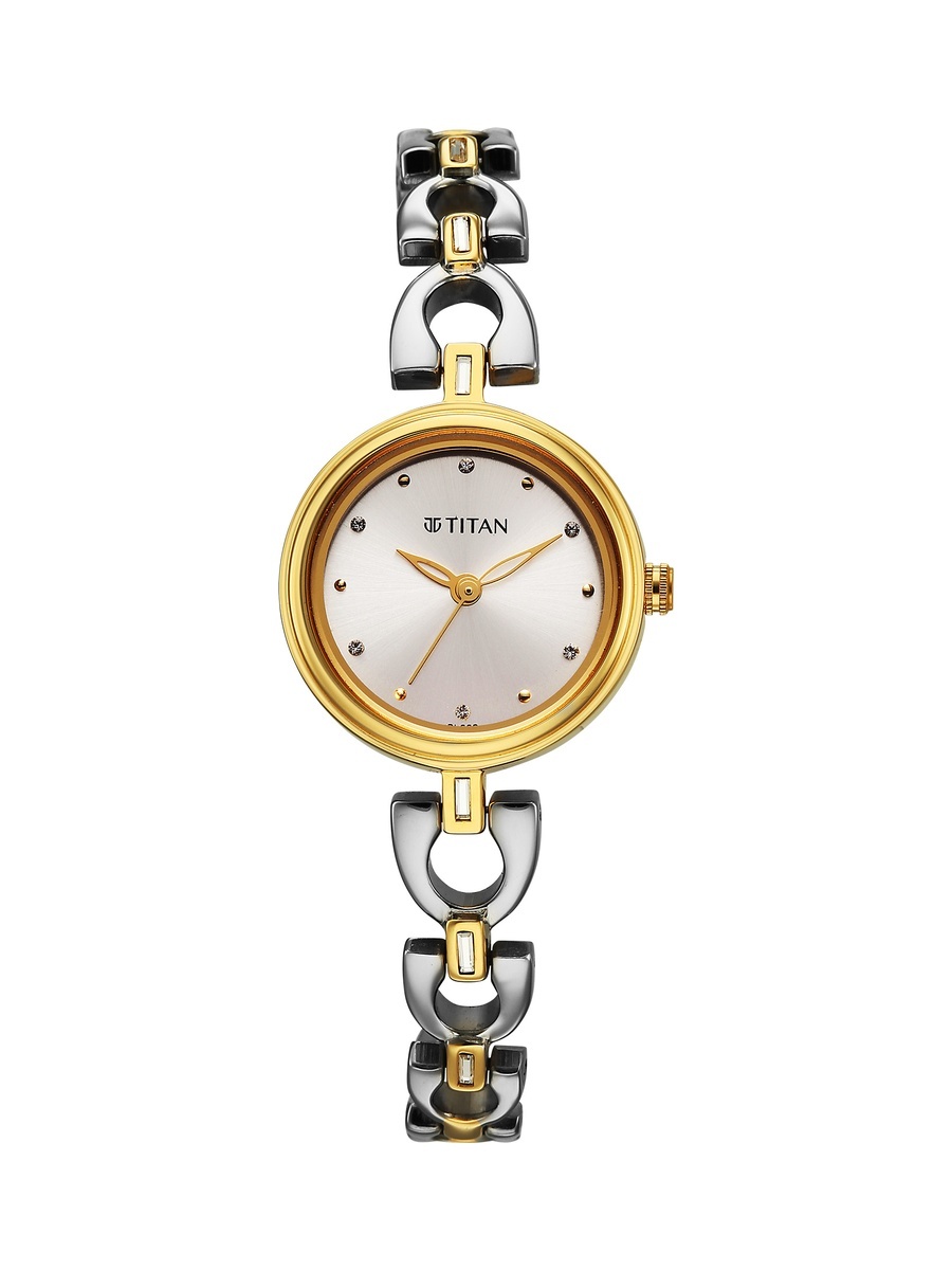 Women Watch with White Dial and Two-Tone Stainless Steel Strap, Quartz Movement