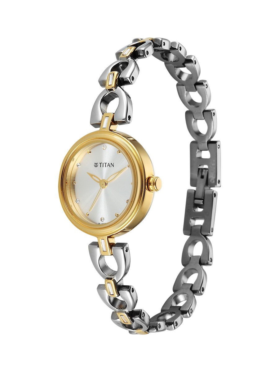 Women Watch with White Dial and Two-Tone Stainless Steel Strap, Quartz Movement