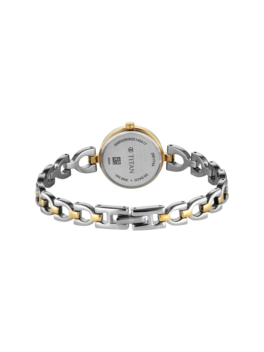 Women Watch with White Dial and Two-Tone Stainless Steel Strap, Quartz Movement