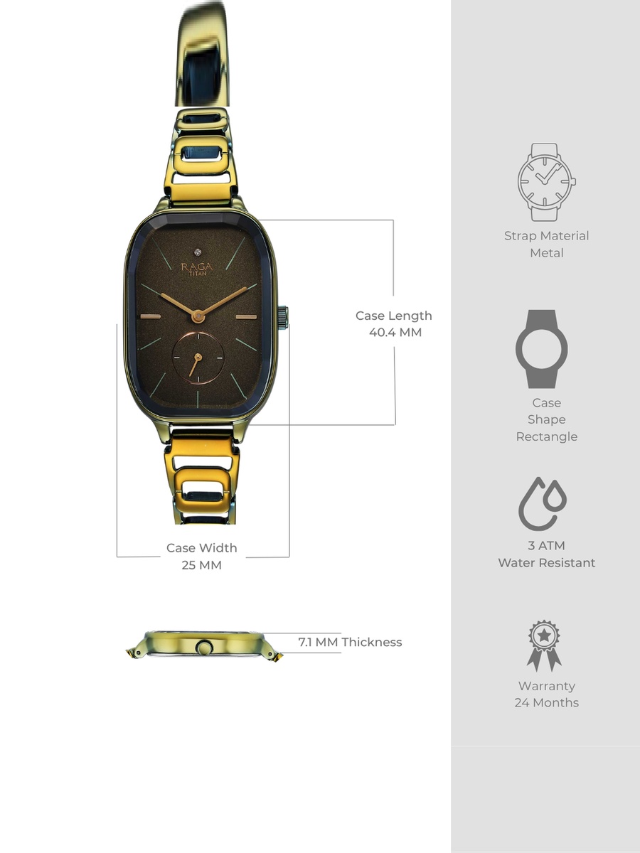 Women Raga Chic Green Dial Watch with Metal Strap, Quartz Movement