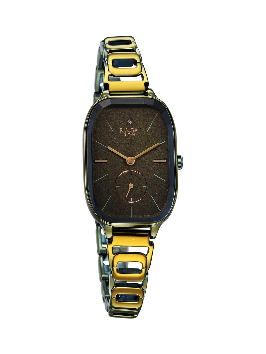 Women Raga Chic Green Dial Watch with Metal Strap, Quartz Movement