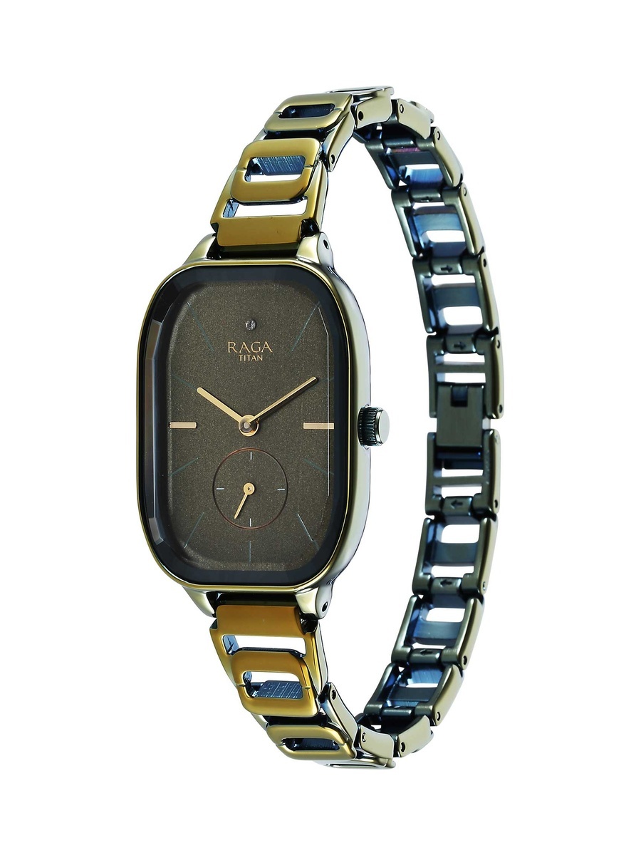 Women Raga Chic Green Dial Watch with Metal Strap, Quartz Movement