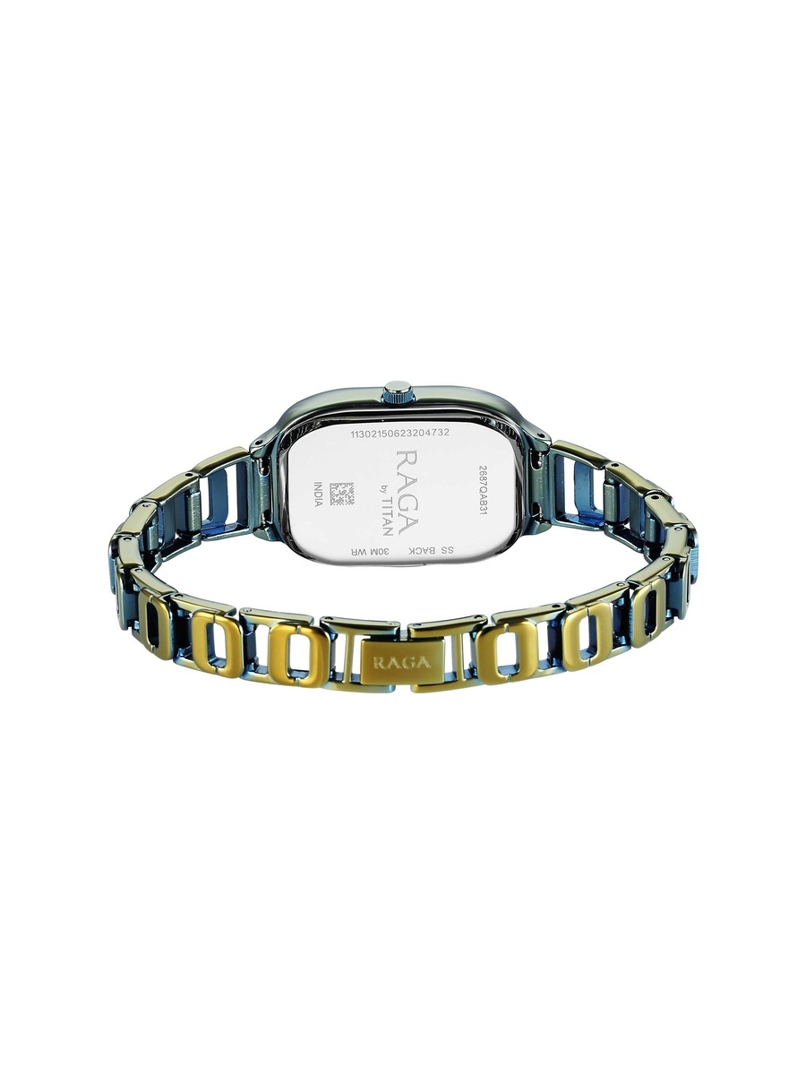 Women Raga Chic Green Dial Watch with Metal Strap, Quartz Movement