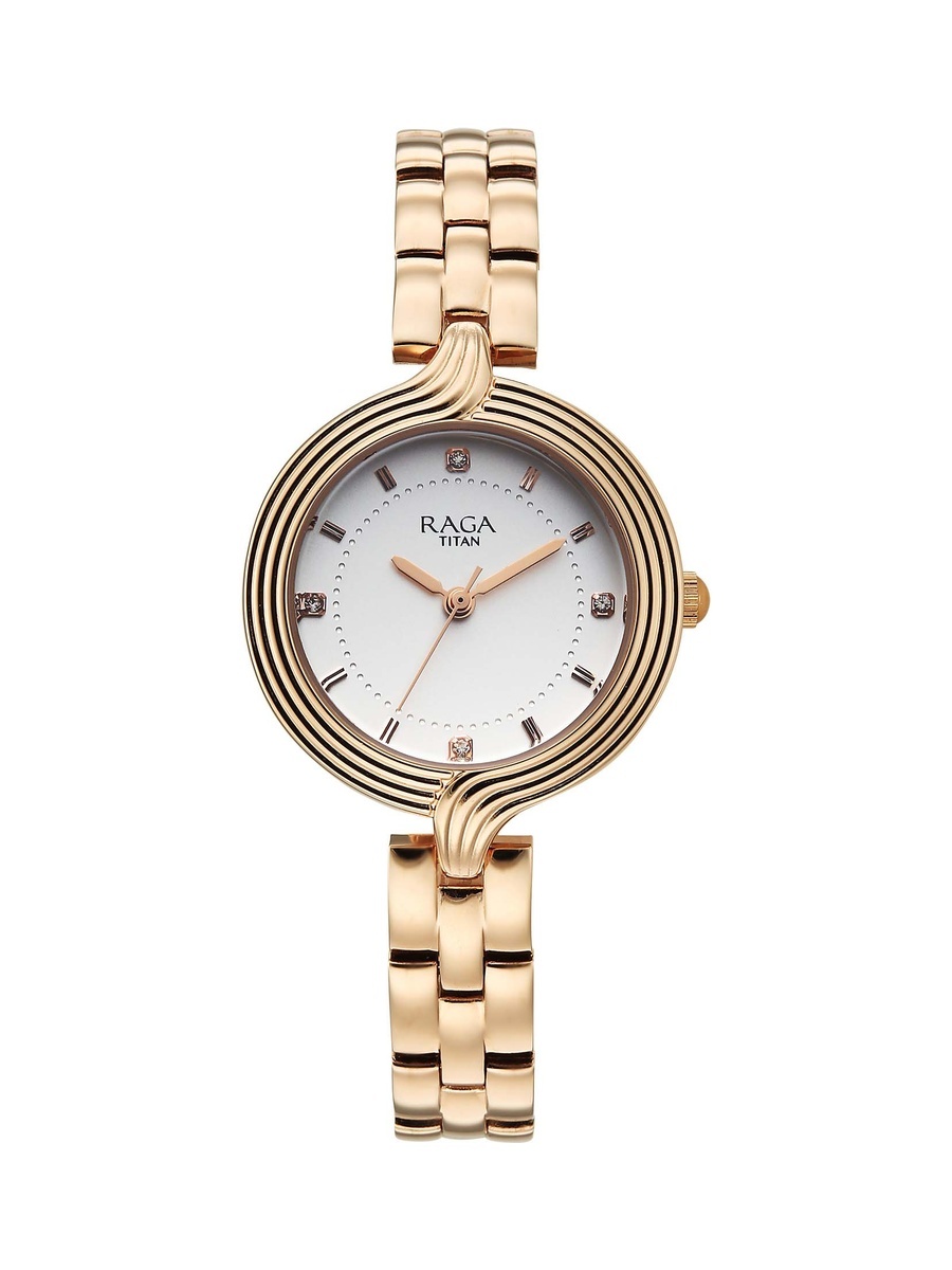 Women Raga Showstopper Quartz Analog Watch with White Dial and Rose Gold Metal Strap