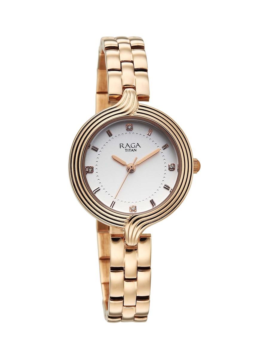Women Raga Showstopper Quartz Analog Watch with White Dial and Rose Gold Metal Strap